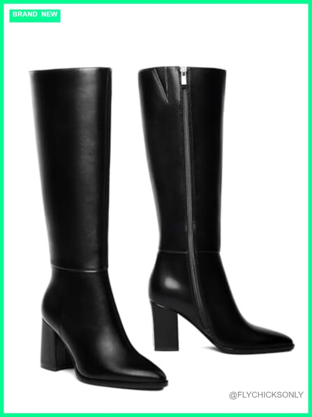 Women's Knee High Pointed Toe Chunky Block Heel Platform Boots - Picture 4 of 6